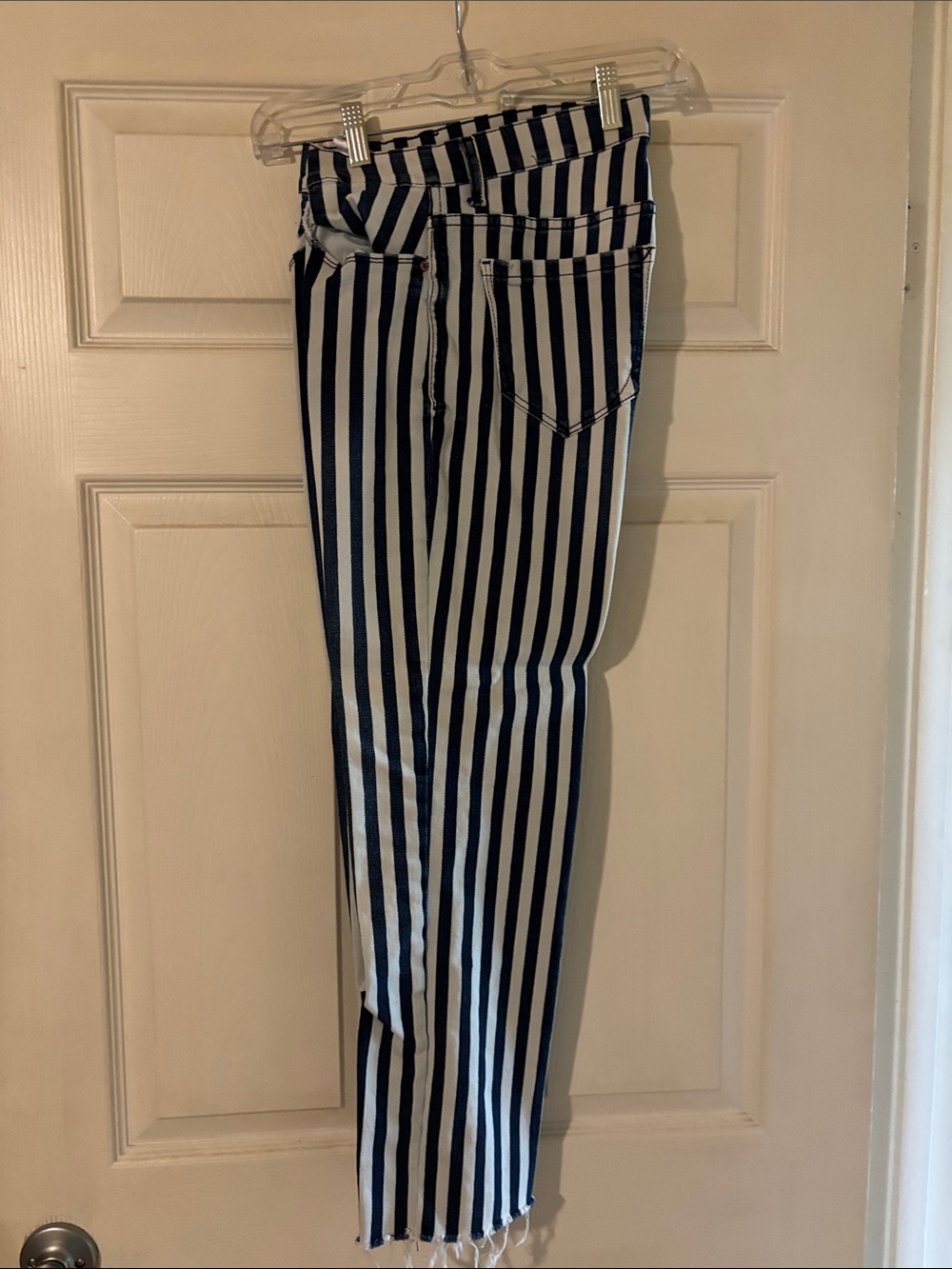 Kensie Navy & White Vertical Stripe Skinny Pants